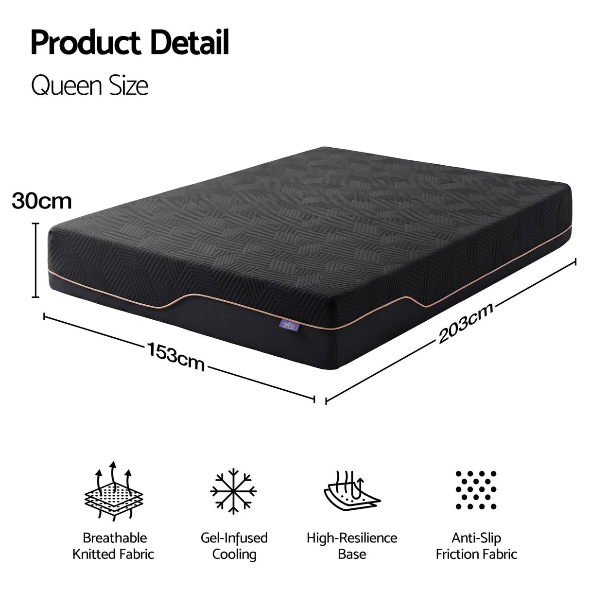 Medium firm gel memory foam mattress, 30cm queen