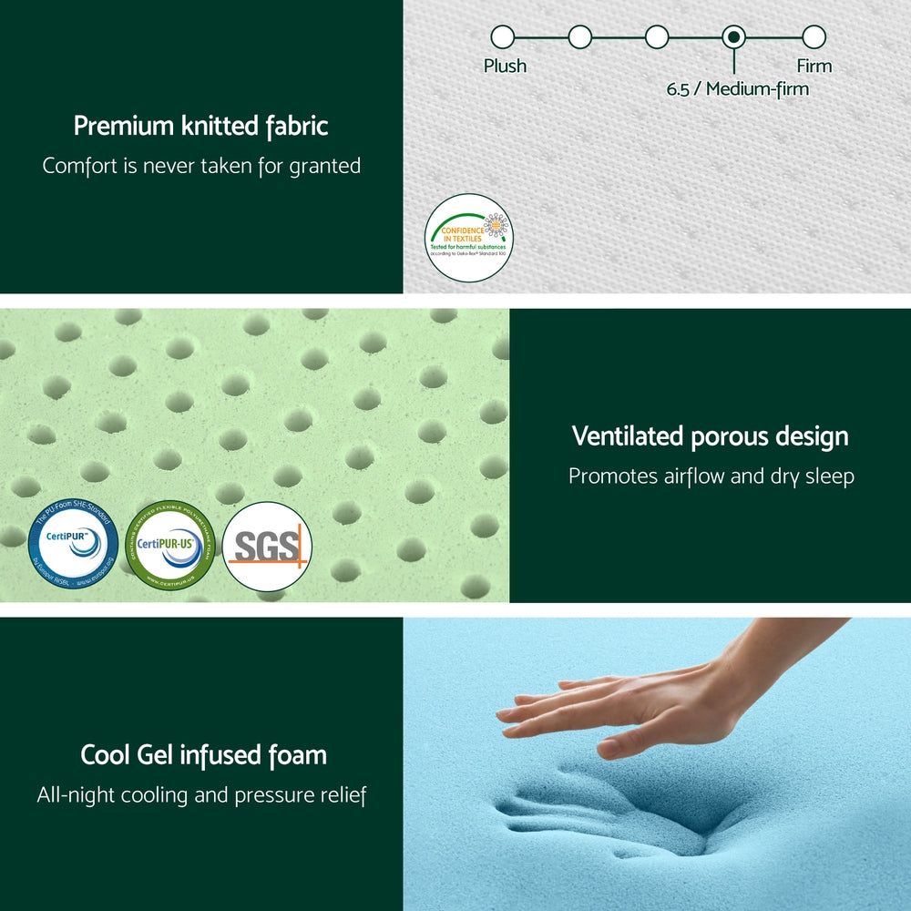 Giselle PURE Series 20cm Green Tea and Gel Memory Foam Mattress — 7-Zone, Non-Spring — Allure Home Collections