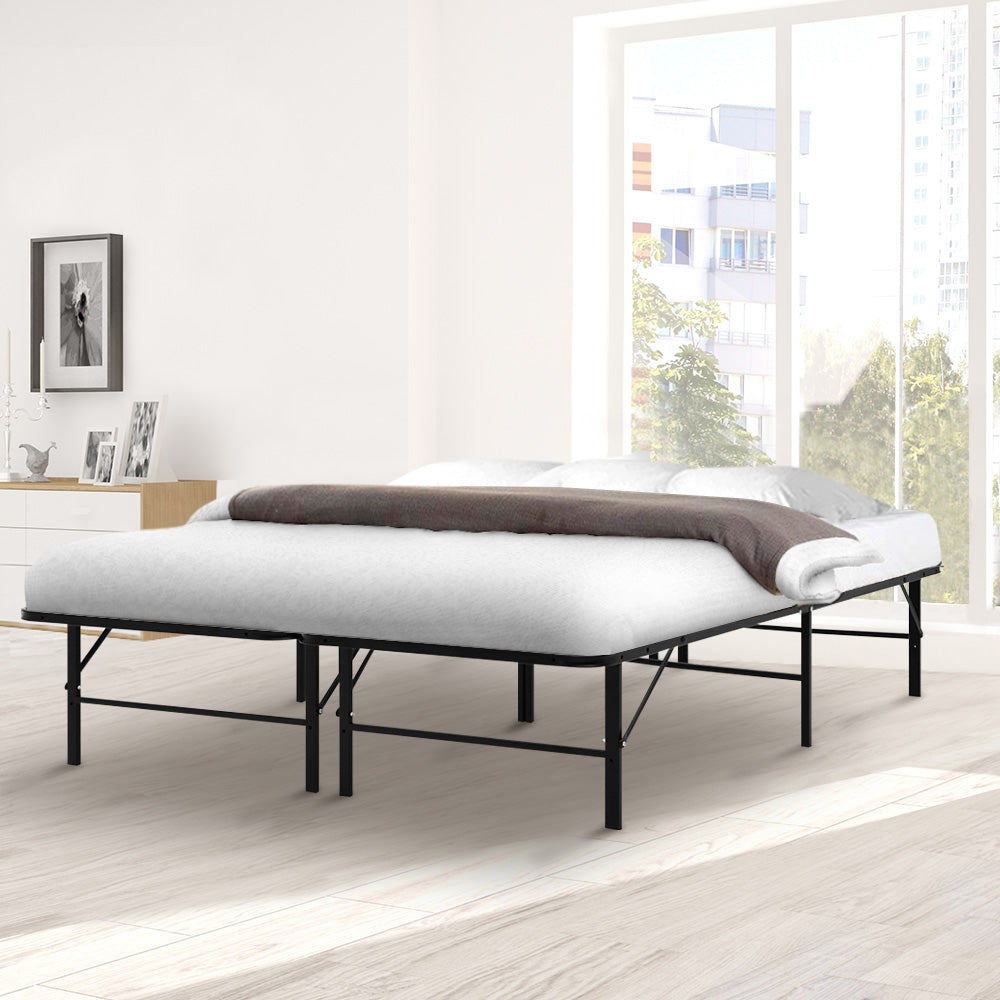 Artiss folding double metal bed frame — assembled front view — Allure Home Collections