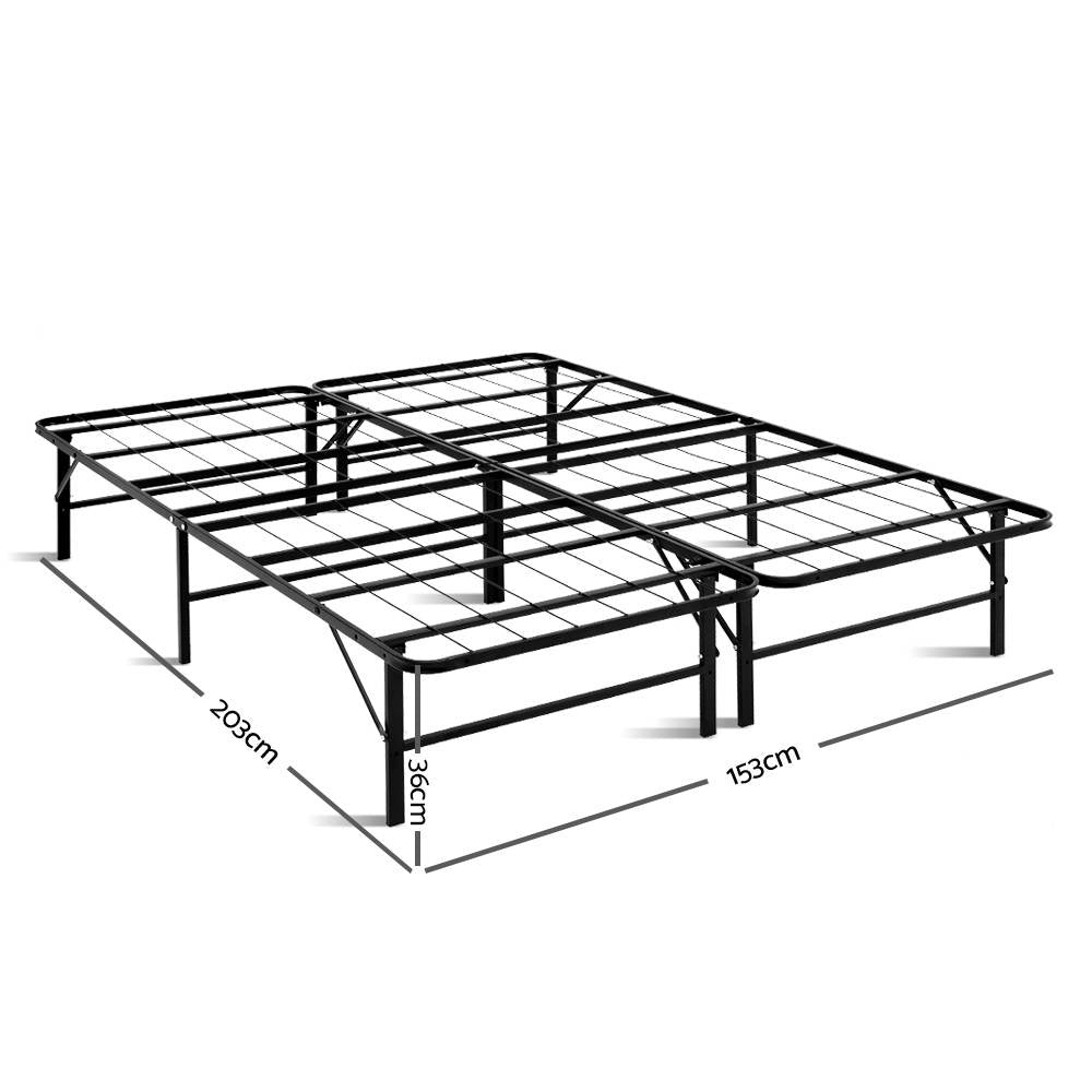 Artiss folding queen bed frame showing easy-fold mechanism — Allure Home Collections