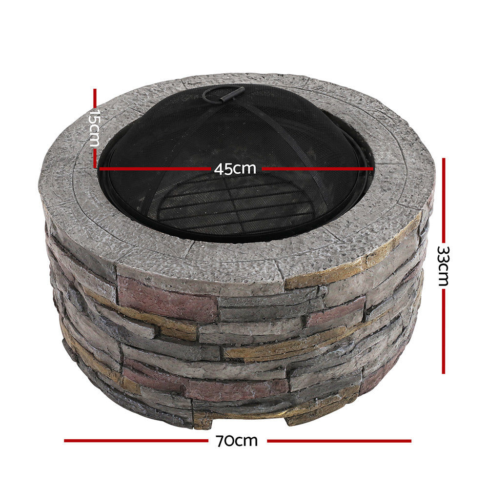 Litchfield Rustic Fire Pit Table, Round 70cm