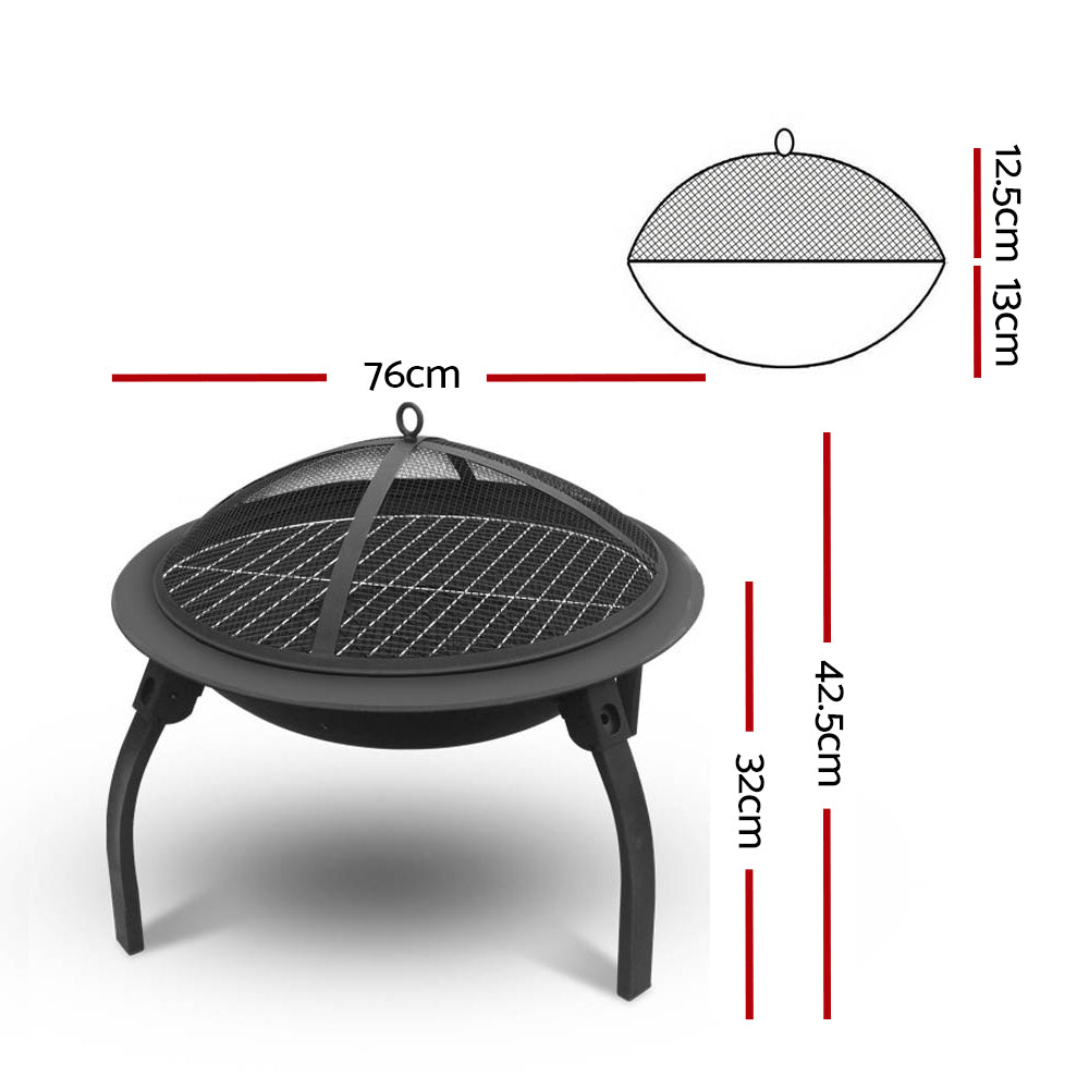 Parap Folding Fire Pit BBQ, 76cm Steel