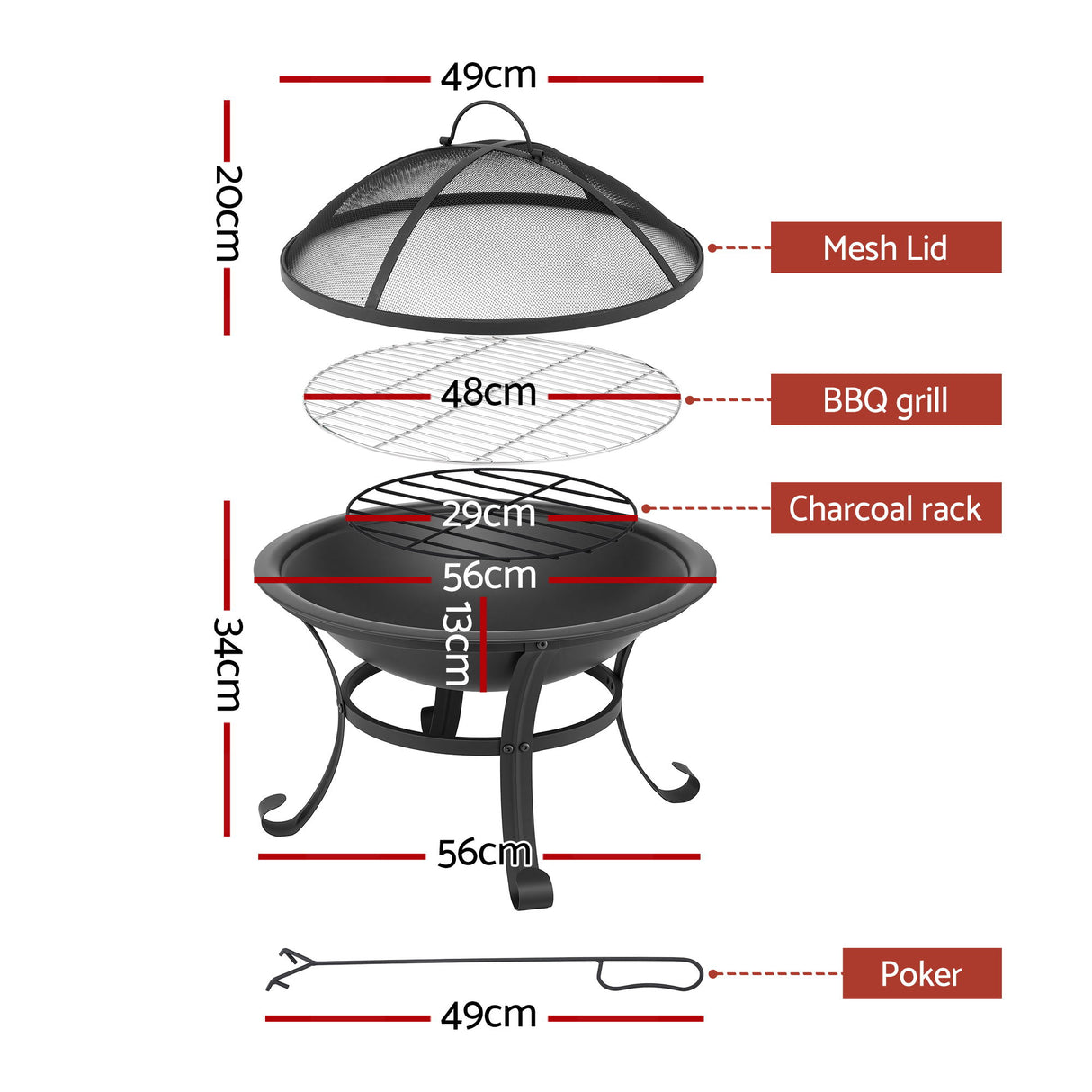 Emu Bay 2 in 1 Fire Pit, 56cm Steel