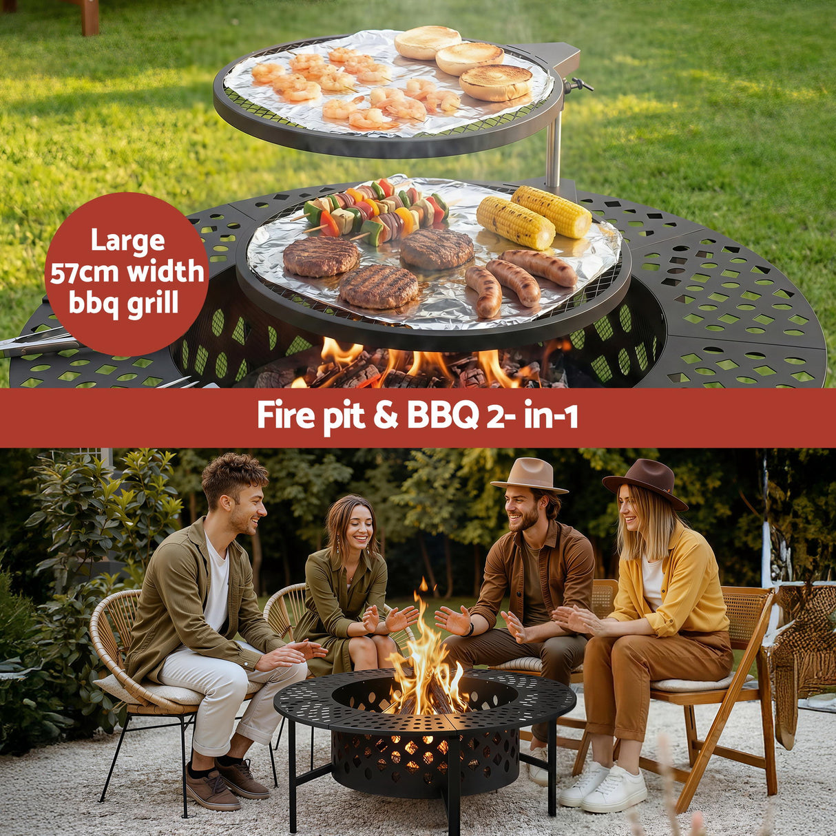 Stokes Bay 3 in 1 Fire Pit BBQ, 91cm