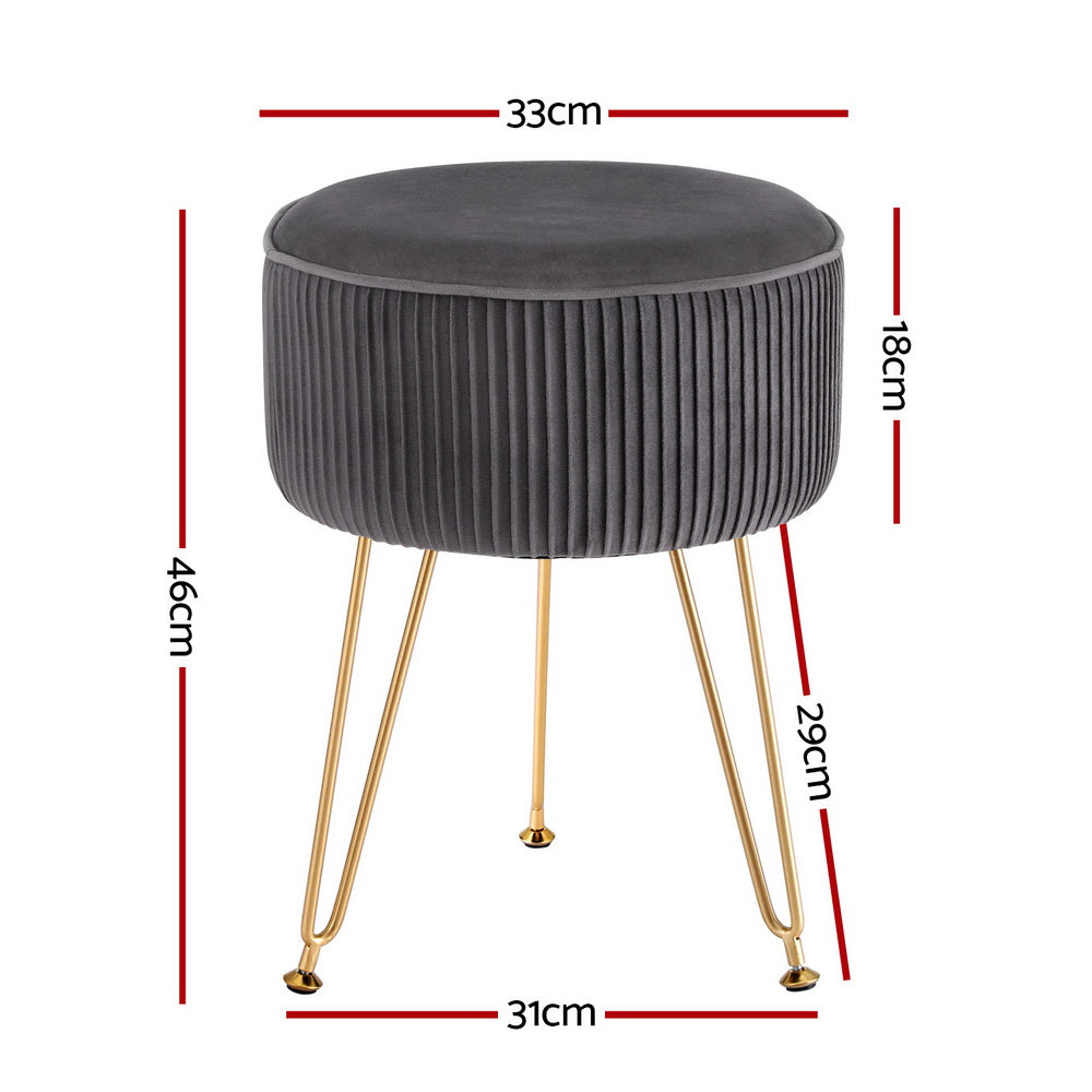 Artiss Velvet Round Ottoman Foot Stool Vertical Stripe Grey — Allure Home Collections