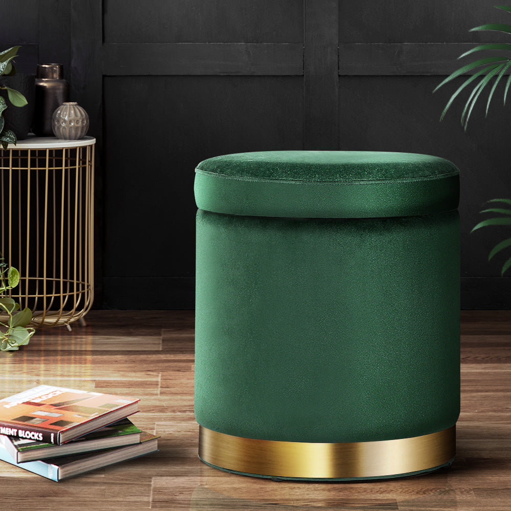 Artiss Tufted Velvet Storage Ottoman with Gold Accent Charcoal Grey Cream or Green — Allure Home Collections