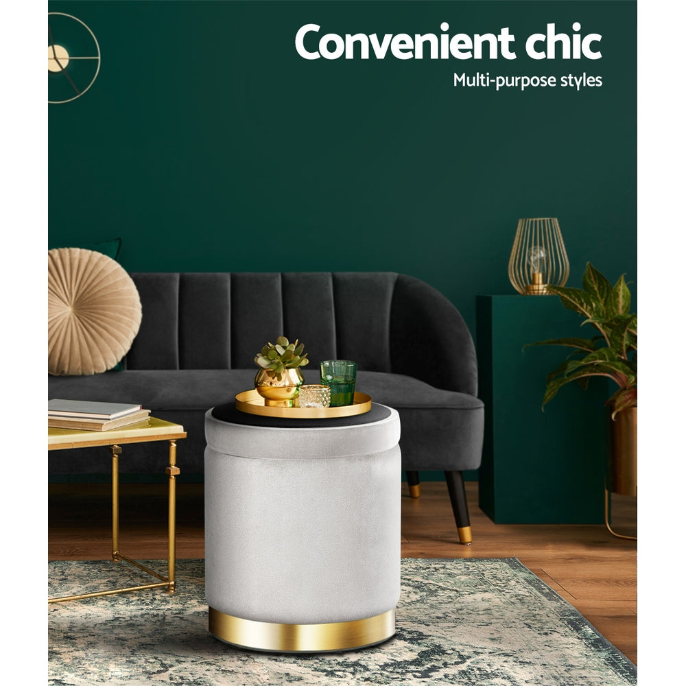 Artiss Tufted Velvet Storage Ottoman with Gold Accent Charcoal Grey Cream or Green — Allure Home Collections