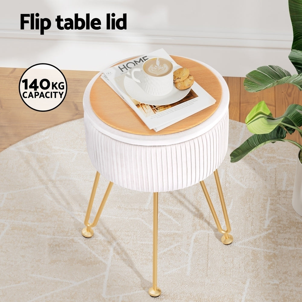 Artiss Velvet Round Ottoman with Storage White — Allure Home Collections