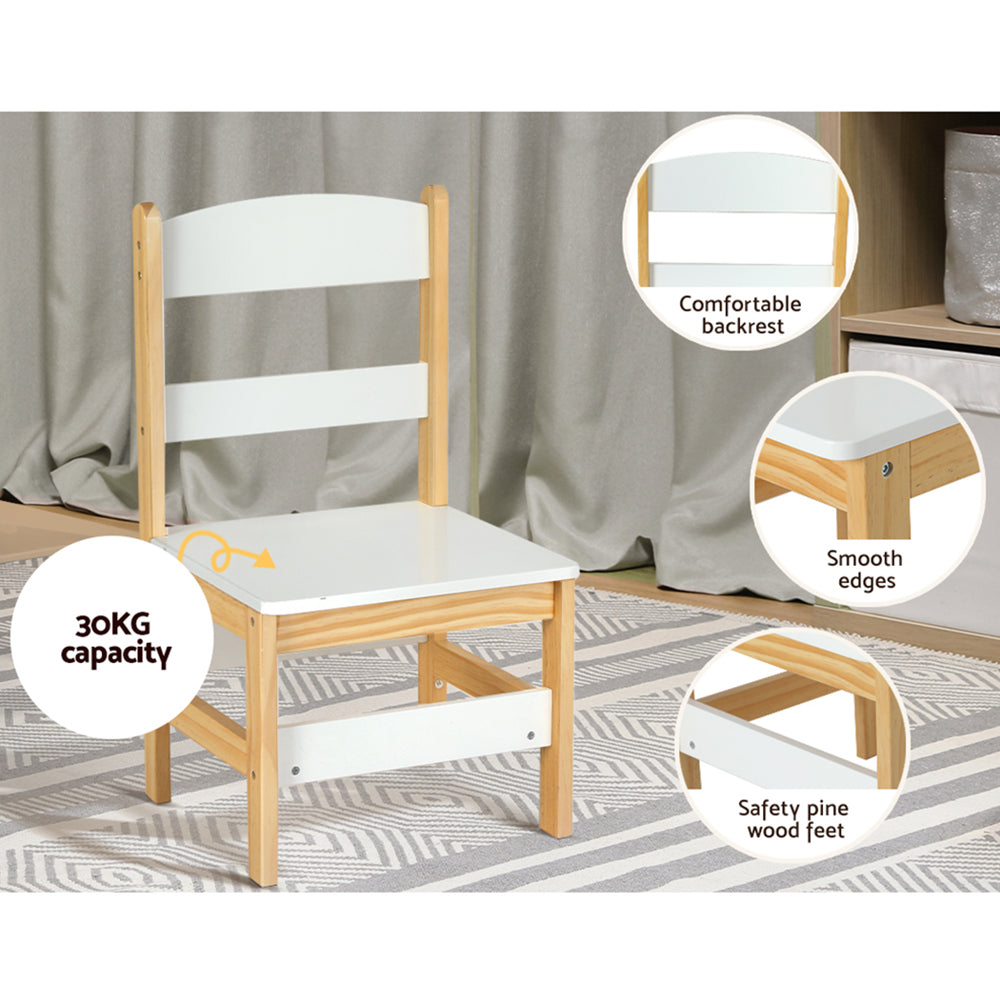 Kids Study Desk and Chair Set with Storage Drawer, White and Natural