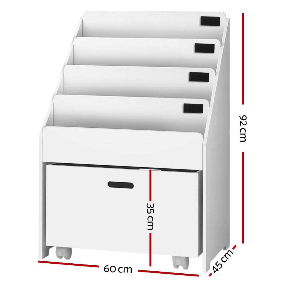 Kids Bookshelf with Storage Box, 4 Tier White