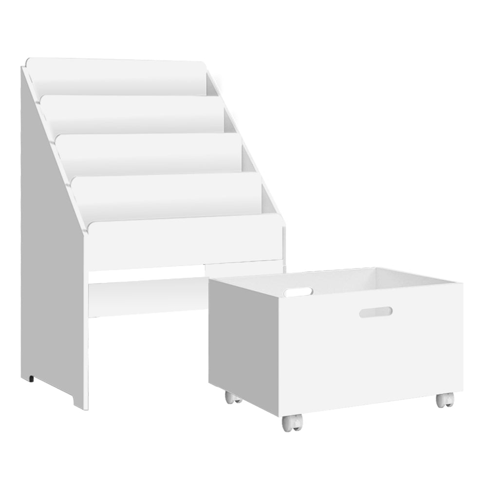 Kids Bookshelf with Storage Box, 4 Tier White