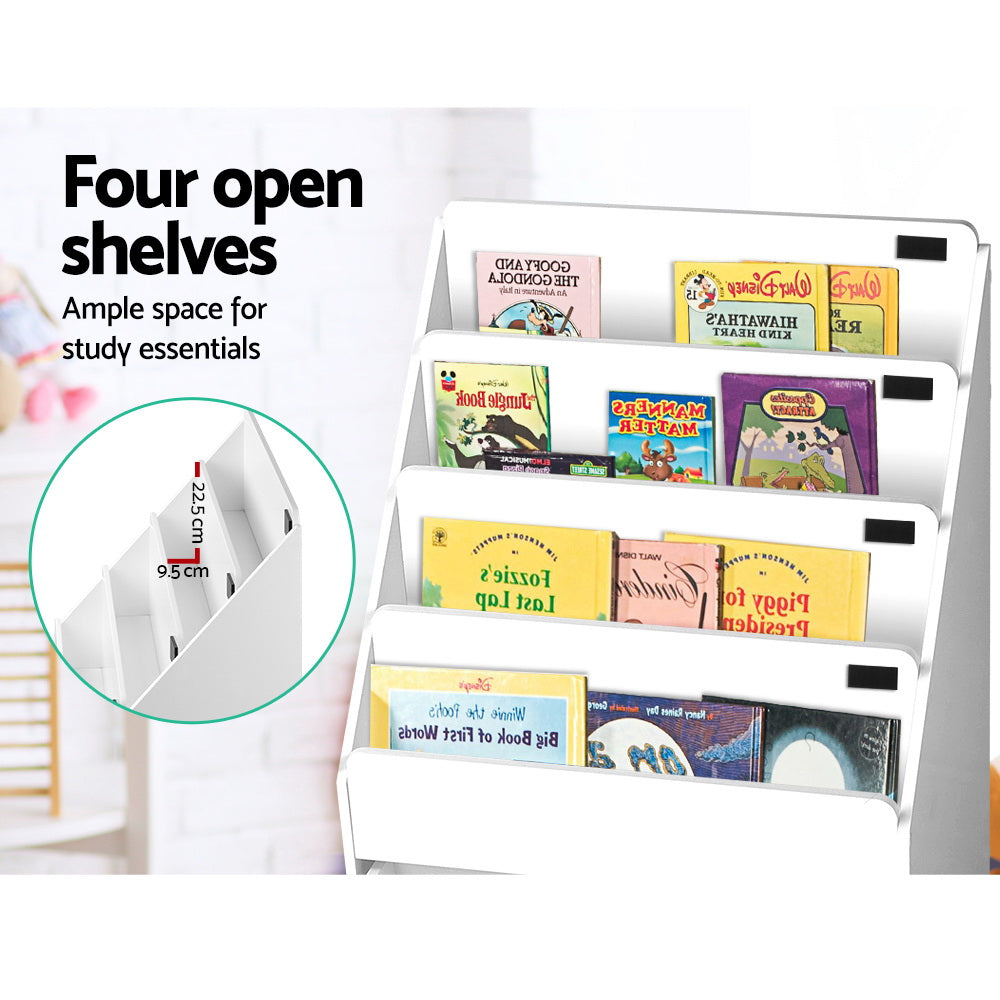 Kids Bookshelf with Storage Box, 4 Tier White