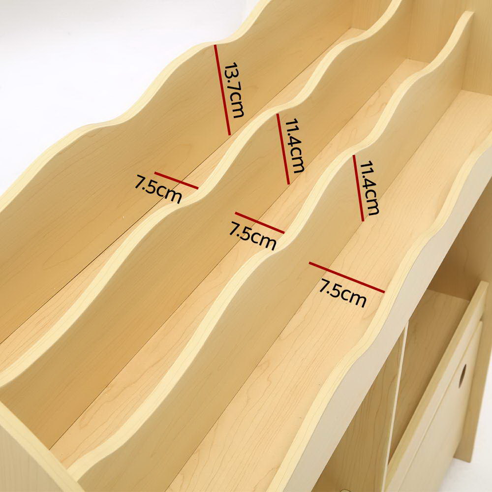 Kids Bookshelf with Storage Bins and Drawers, 3 Tier Natural