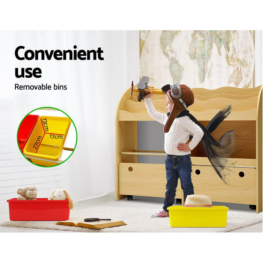 Kids Bookshelf with Storage Bins and Drawers, 3 Tier Natural