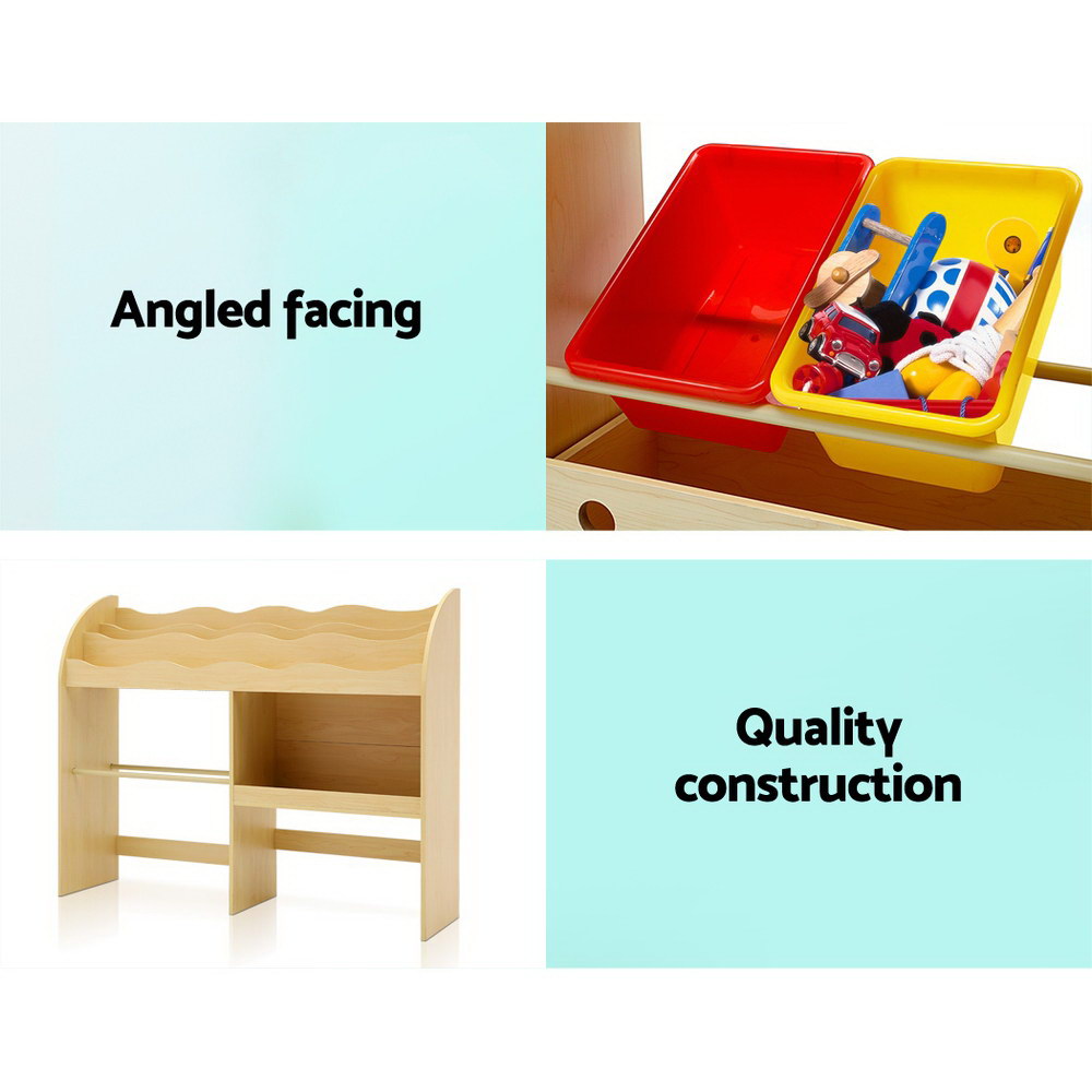 Kids Bookshelf with Storage Bins and Drawers, 3 Tier Natural