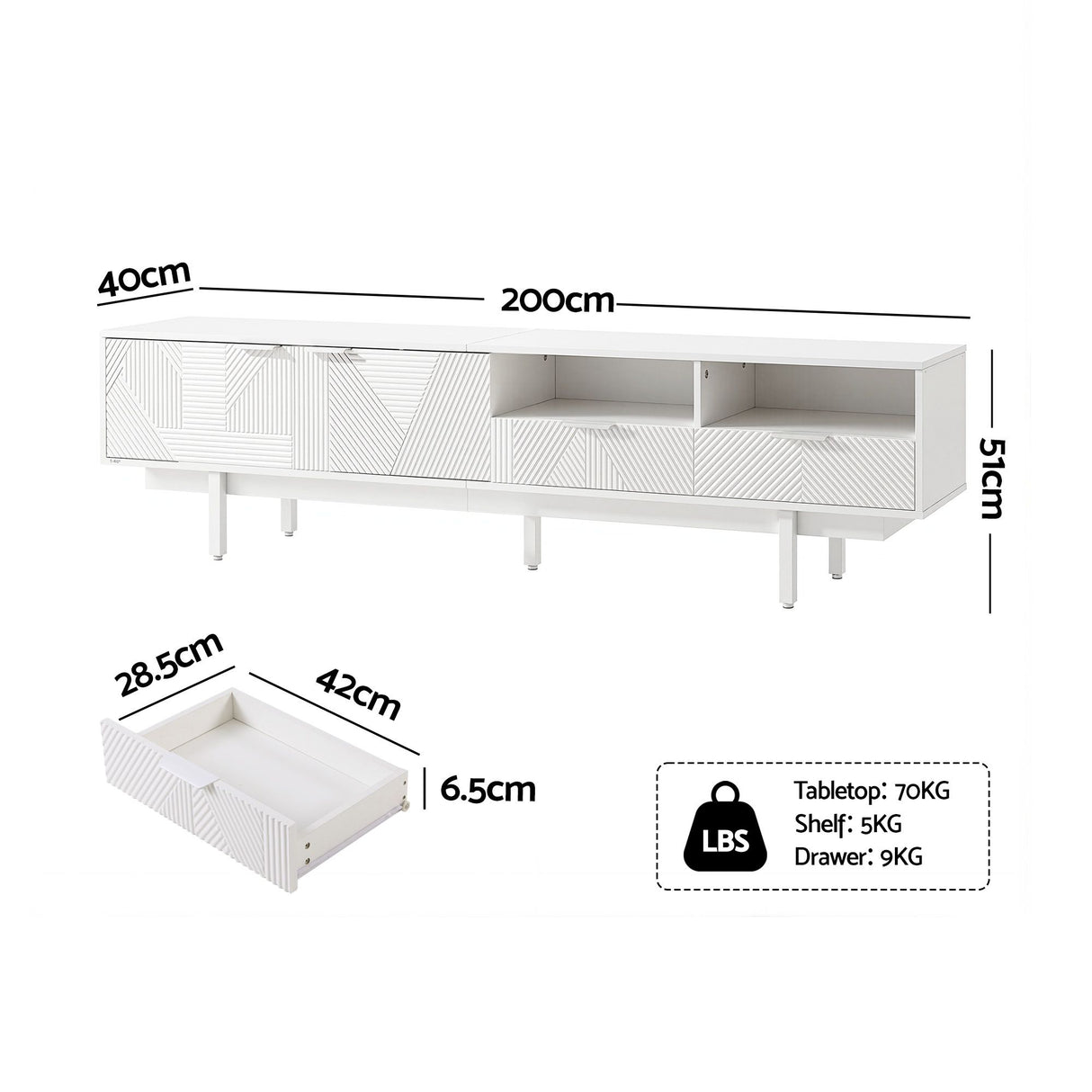 Bridport 200cm Entertainment Unit, White