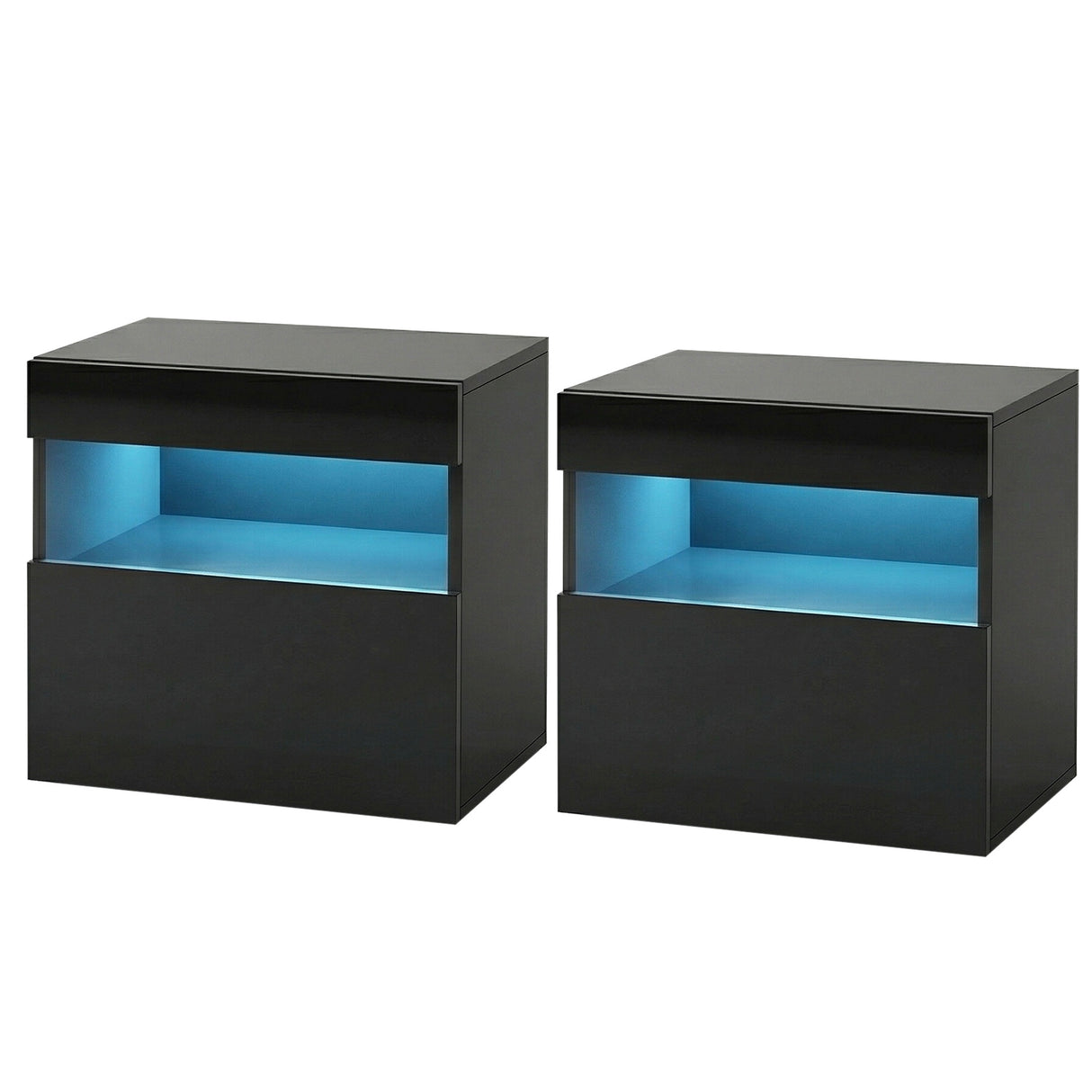 Bagotville LED Bedside Table, Black 2pcs