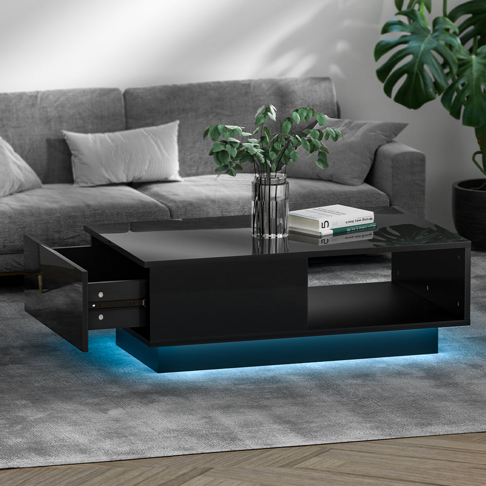 Silvan black high gloss coffee table in a modern living room