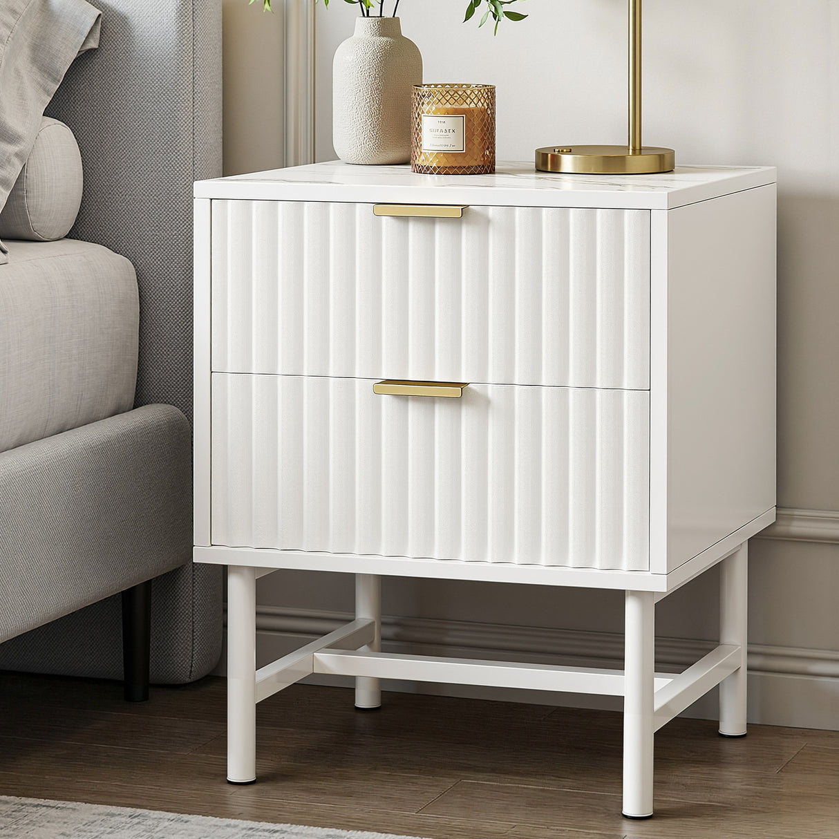Lynwood 2 Drawer Bedside Table, White