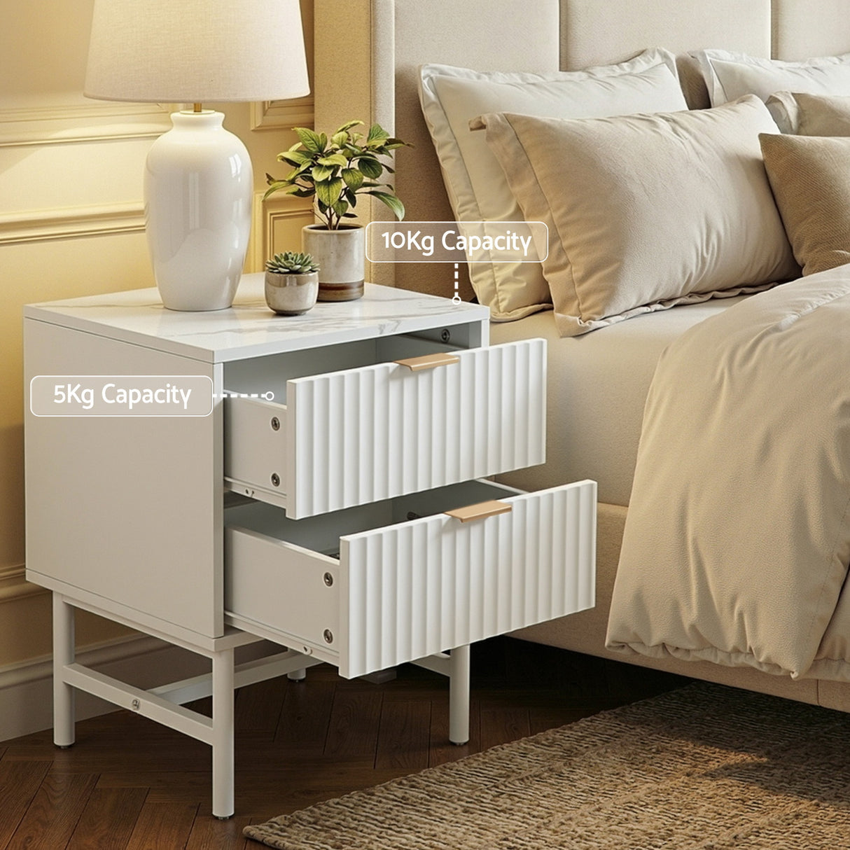 Lynwood 2 Drawer Bedside Table, White