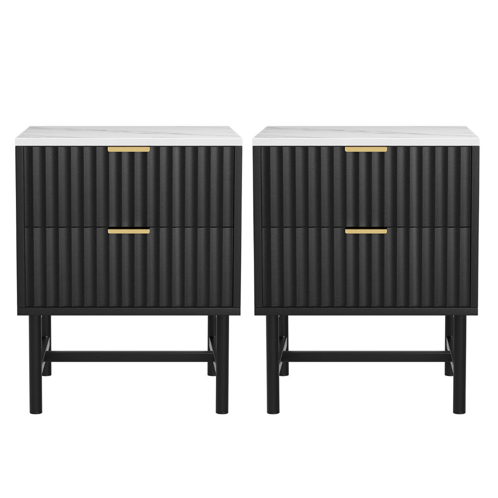 Lynwood 2 Drawer Bedside Table, Black 2pcs