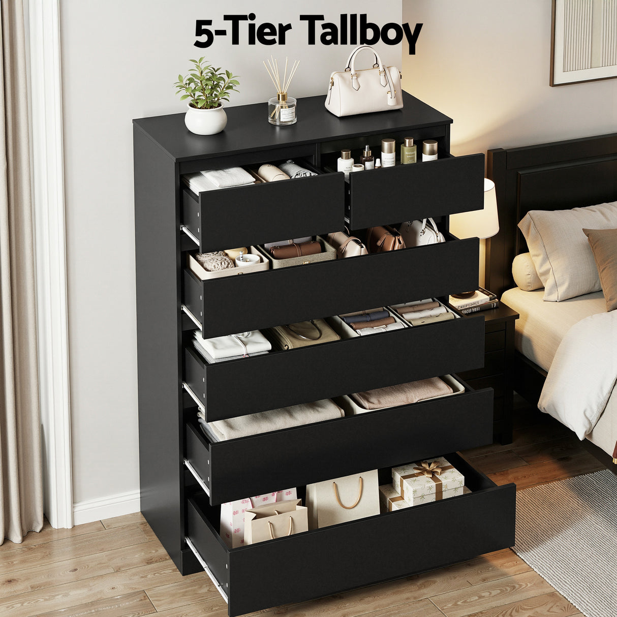 Bowral 6 Drawer Tallboy, Black view 6