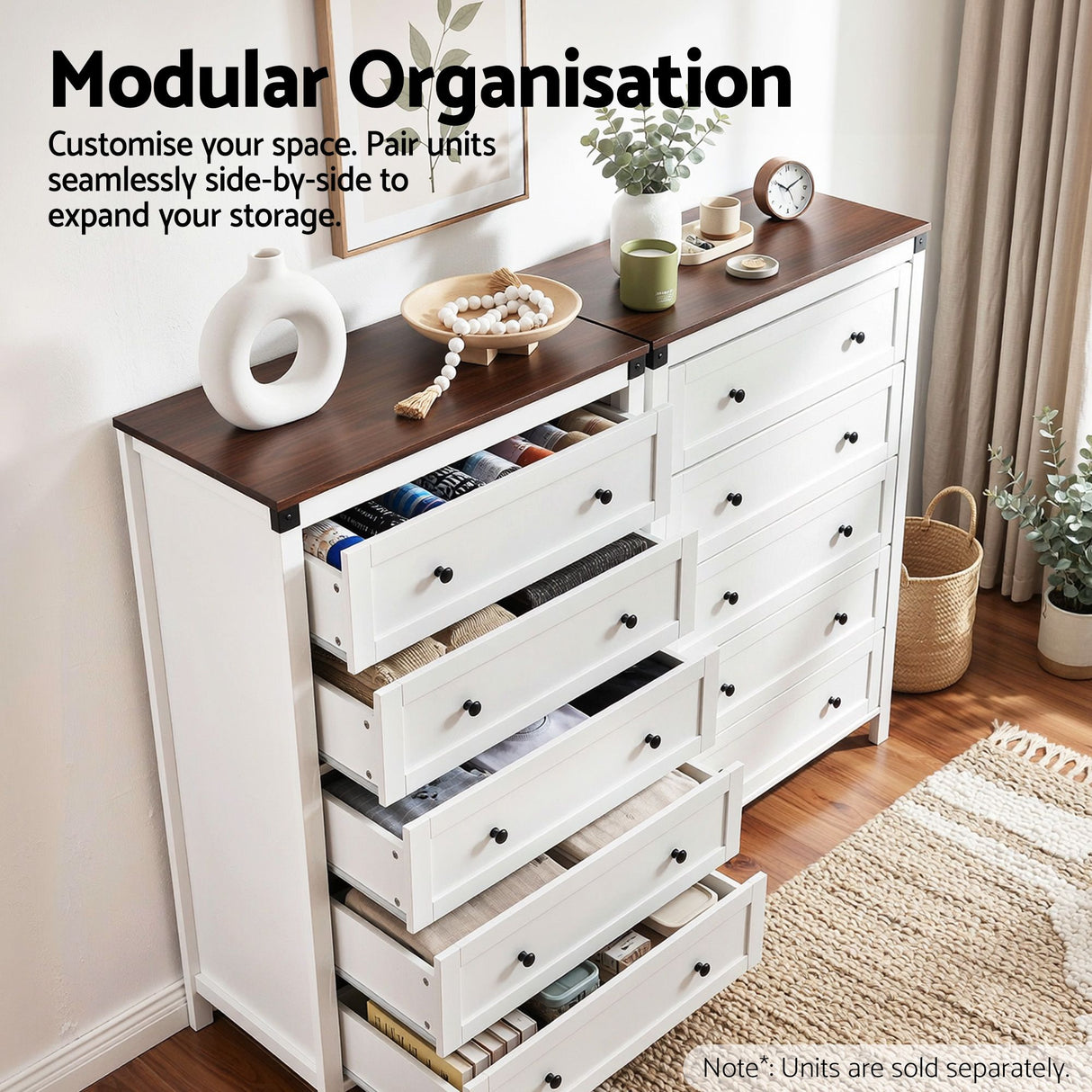 Moss Vale 5 Drawer Tallboy, White and Walnut view 6