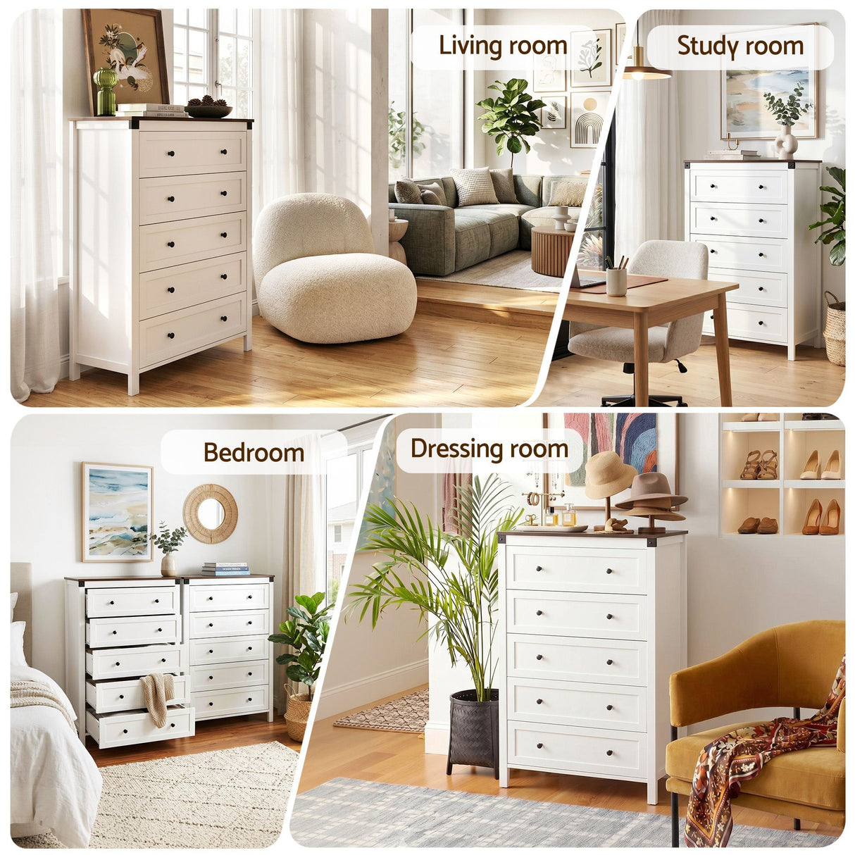 Moss Vale 5 Drawer Tallboy, White and Walnut view 8