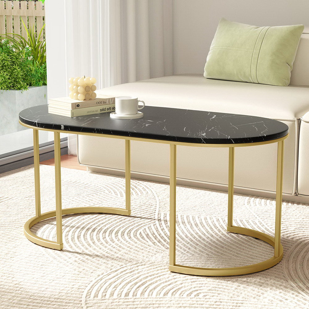 Reefton gold marble coffee table in a modern living room