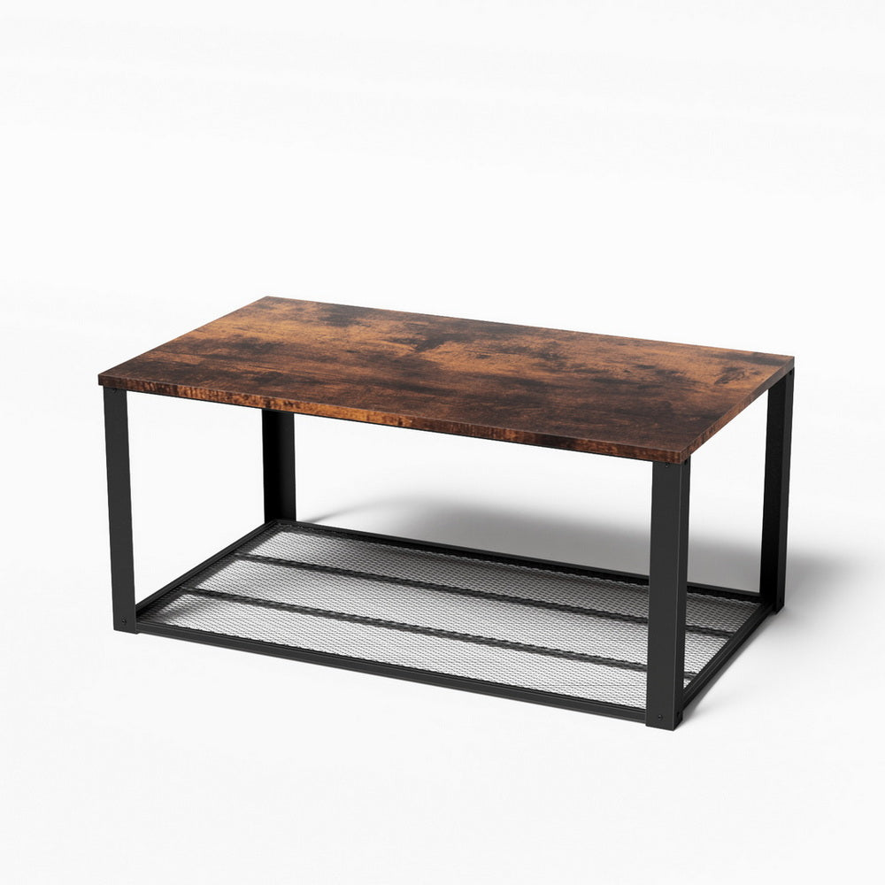 Artiss Rustic Brown 2-Tier Coffee Table