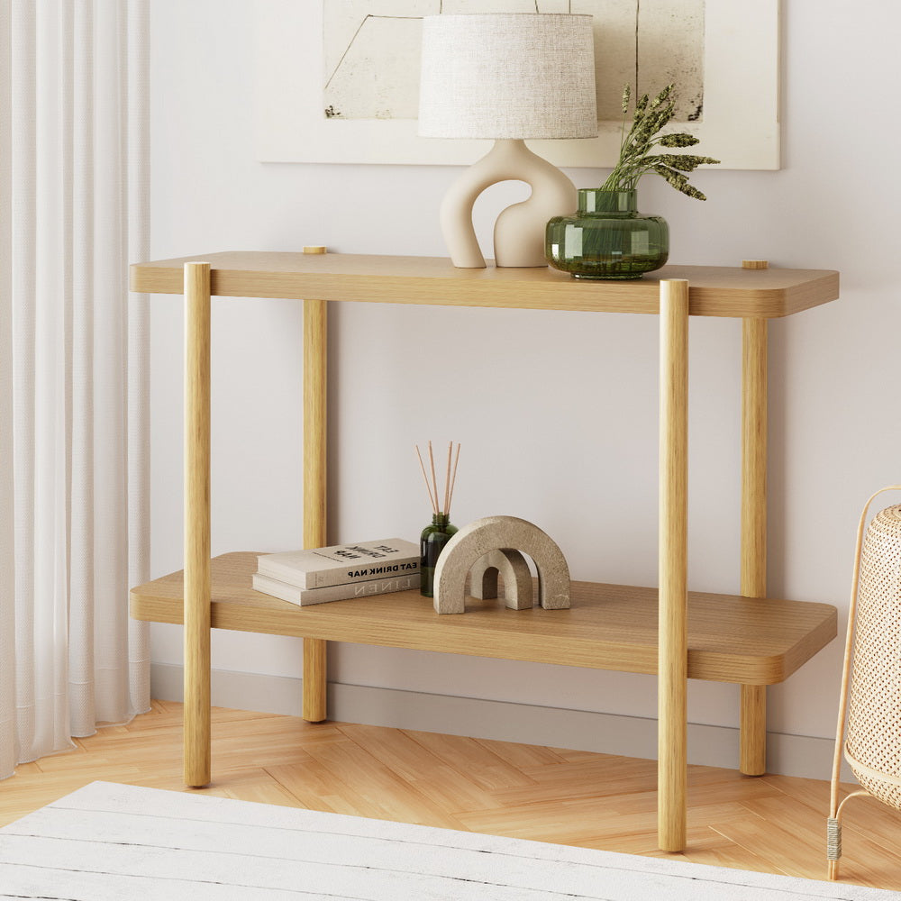 Etty Bay pine 2 tier console table in an outdoor setting
