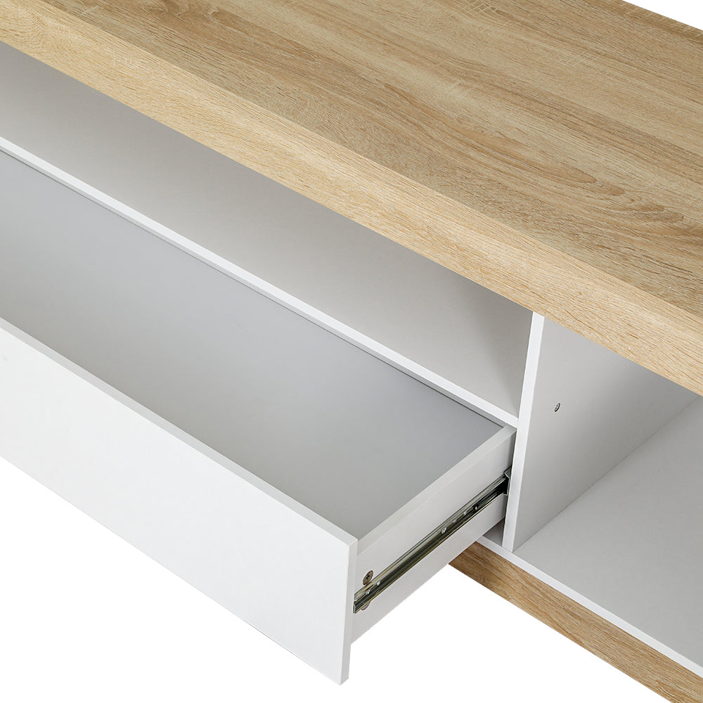 Eaglehawk Neck white and wood entertainment unit close up of drawer runner