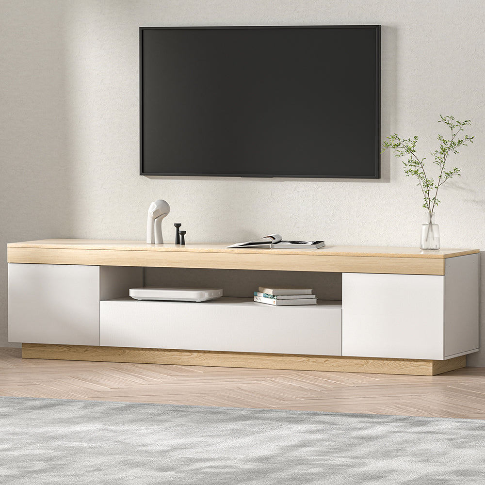 Eaglehawk Neck white and wood entertainment unit in a modern living room