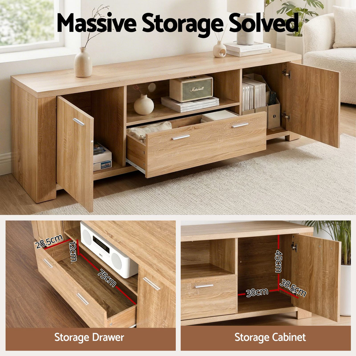Queenstown 180cm Entertainment Unit, Pine