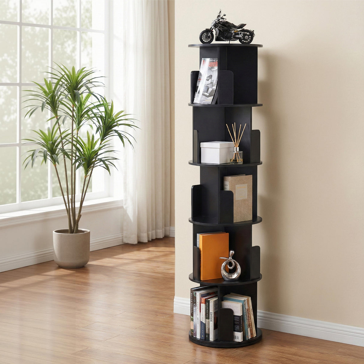 Prospect 5 Tier Rotating Bookshelf, Black