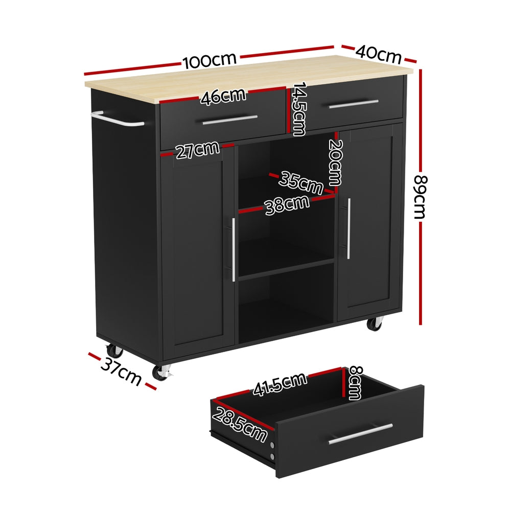 Kitchen island trolley rolling serving cart in black