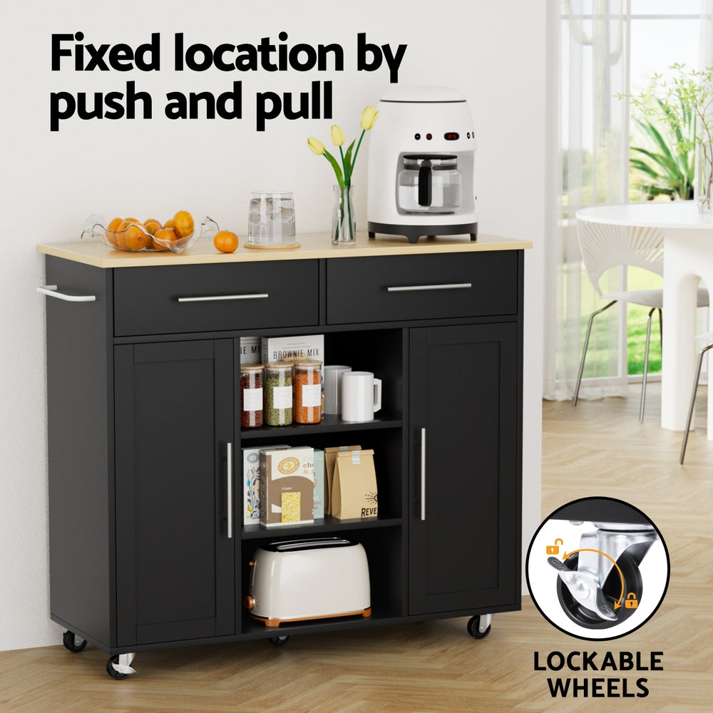 Kitchen island trolley rolling serving cart in black