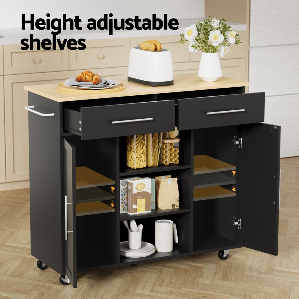 Kitchen island trolley rolling serving cart in black