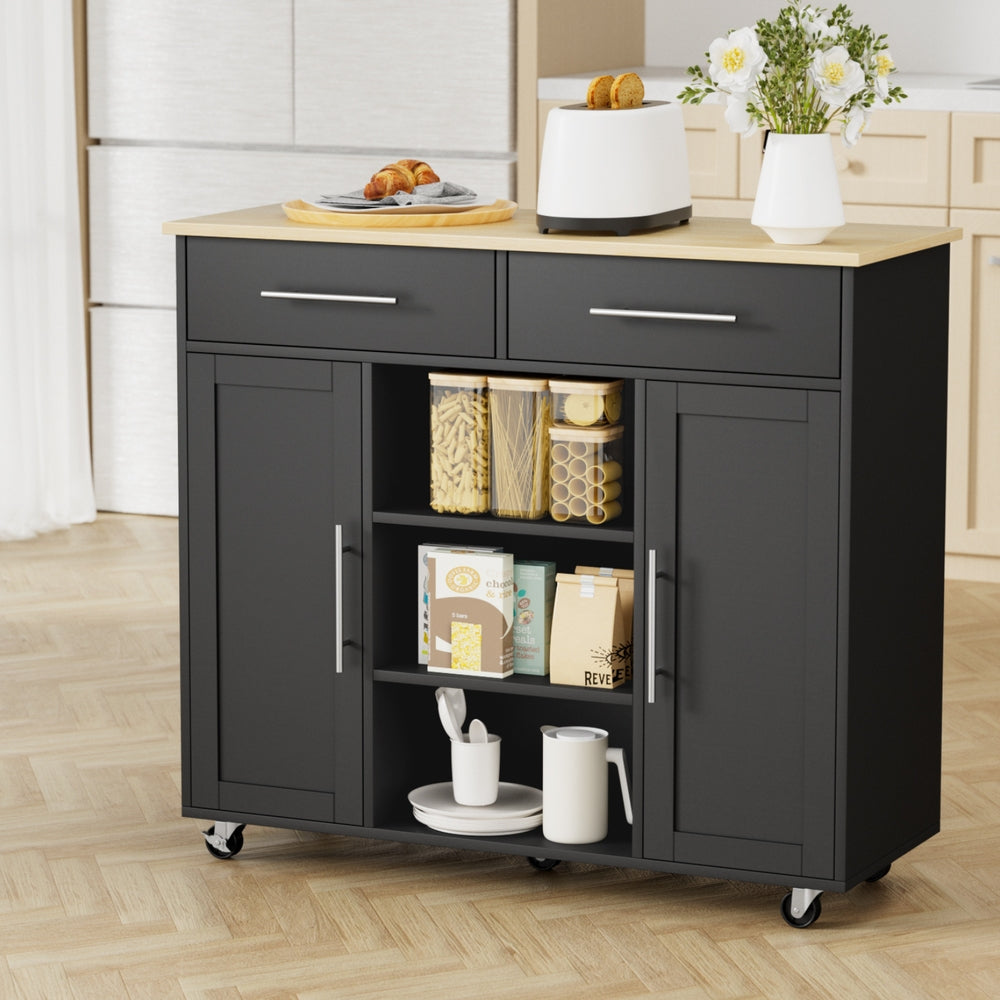 Kitchen island trolley rolling serving cart in black