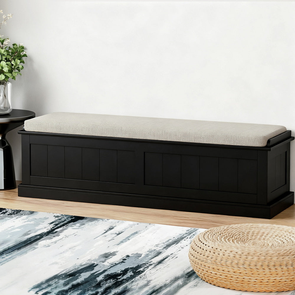 Artiss 140cm Fluted Storage Ottoman Blanket Box Black — Allure Home Collections