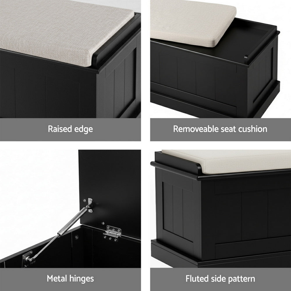 Artiss 140cm Fluted Storage Ottoman Blanket Box Black — Allure Home Collections