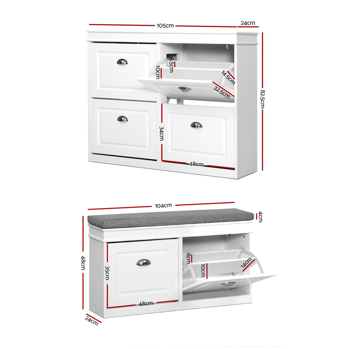 Stawell Shoe Cabinet and Bench Set, White image 3