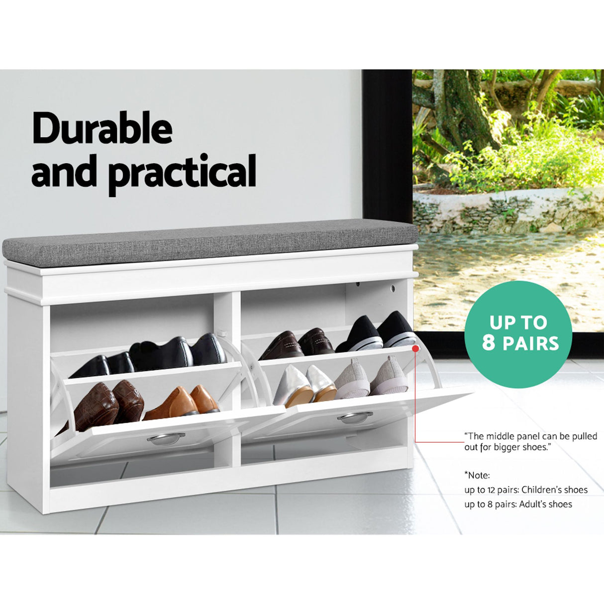 Stawell Shoe Cabinet and Bench Set, White image 7