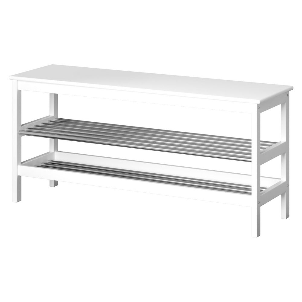 Amphitheatre 2 Tier Bamboo Shoe Bench, White image 7