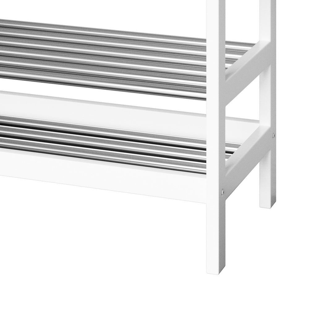 Amphitheatre 2 Tier Bamboo Shoe Bench, White image 4