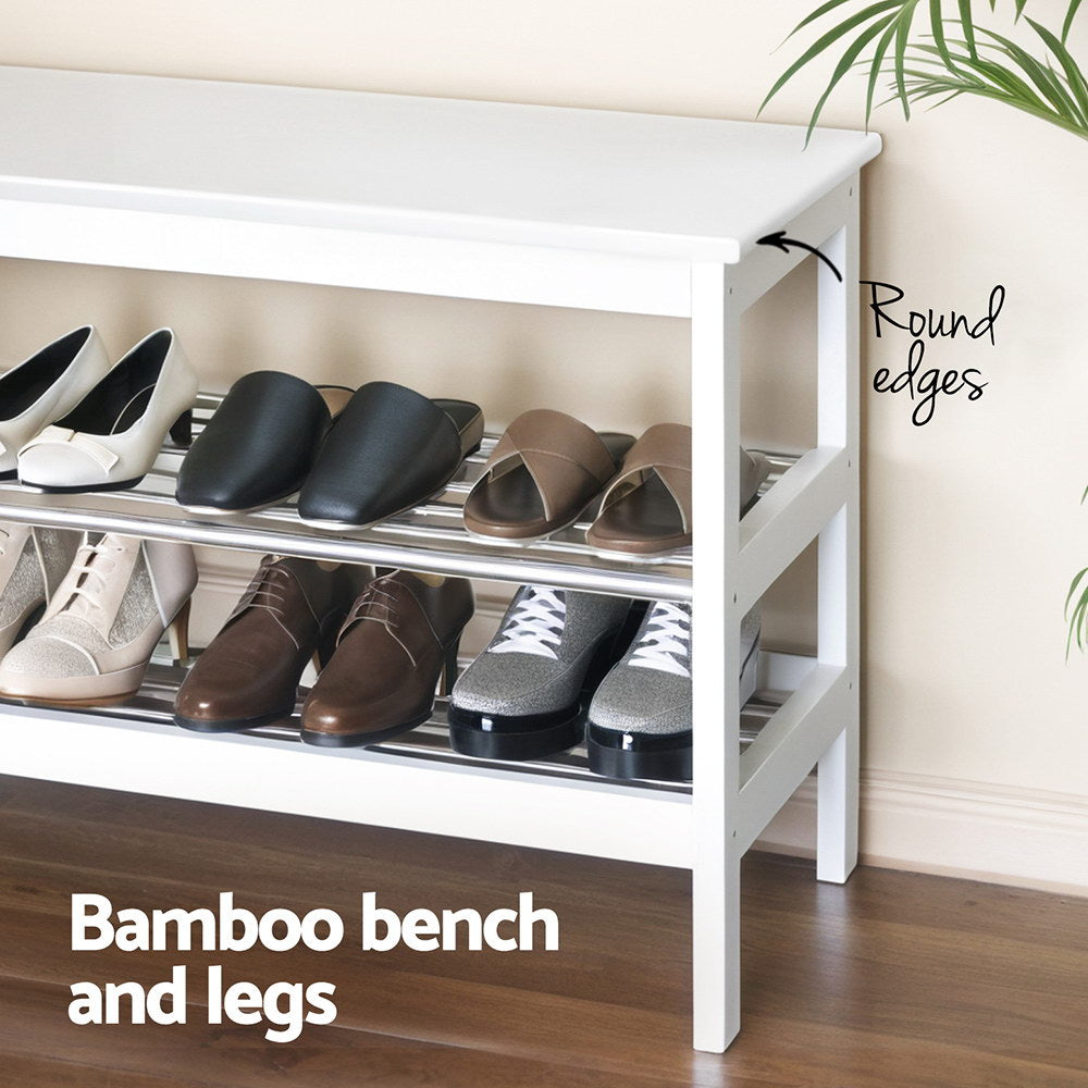 Amphitheatre 2 Tier Bamboo Shoe Bench, White image 5