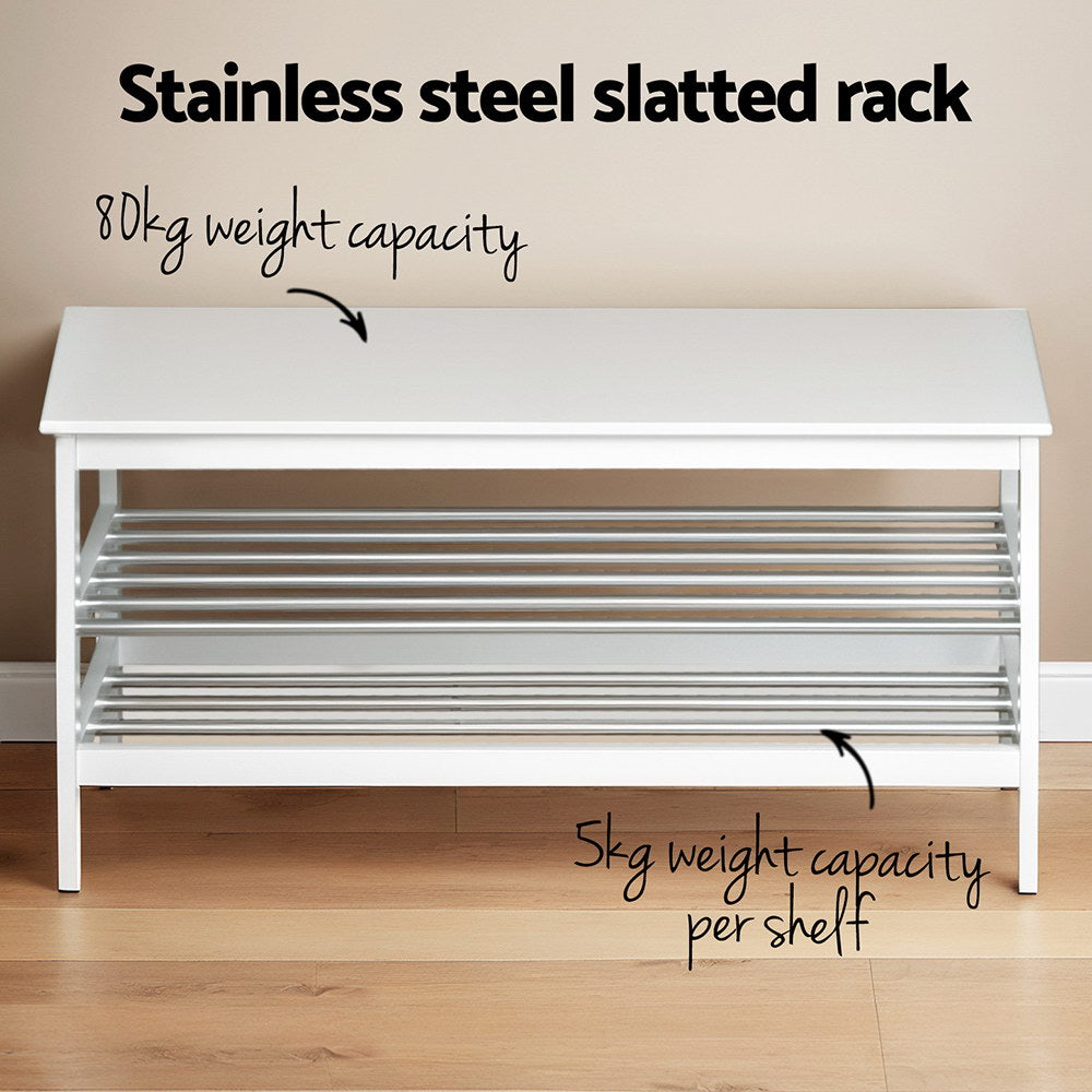 Amphitheatre 2 Tier Bamboo Shoe Bench, White image 6