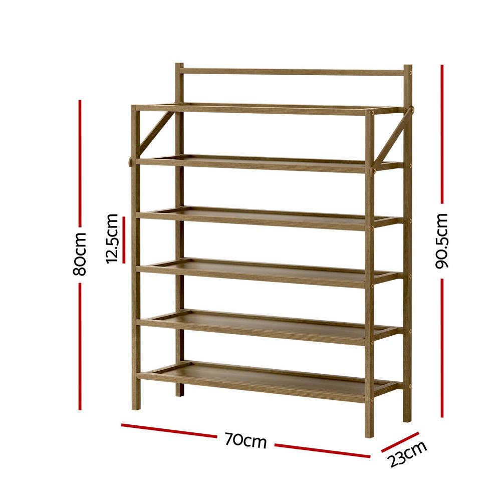 Artiss EVE 6-Tier Bamboo Shoe Rack — 18 Pairs, Foldable — Allure Home Collections