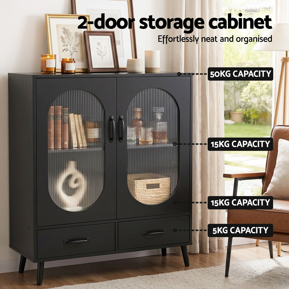 Morgan 2 Door Buffet Sideboard, Black