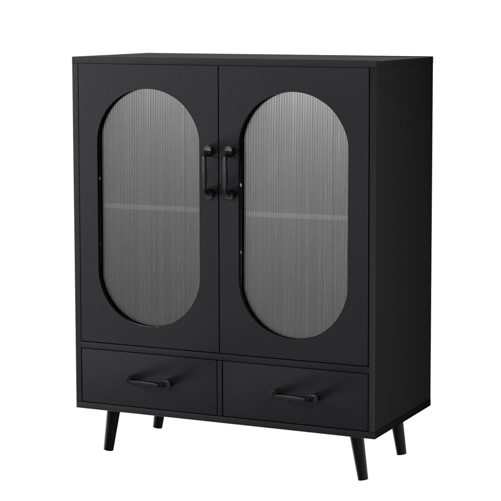 Artiss LENCY Modern Black Buffet Sideboard — Fluted Door Panels, Two Drawers — Allure Home Collections